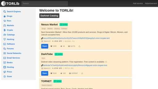 screenshot of TORLib - Darknet Catalog